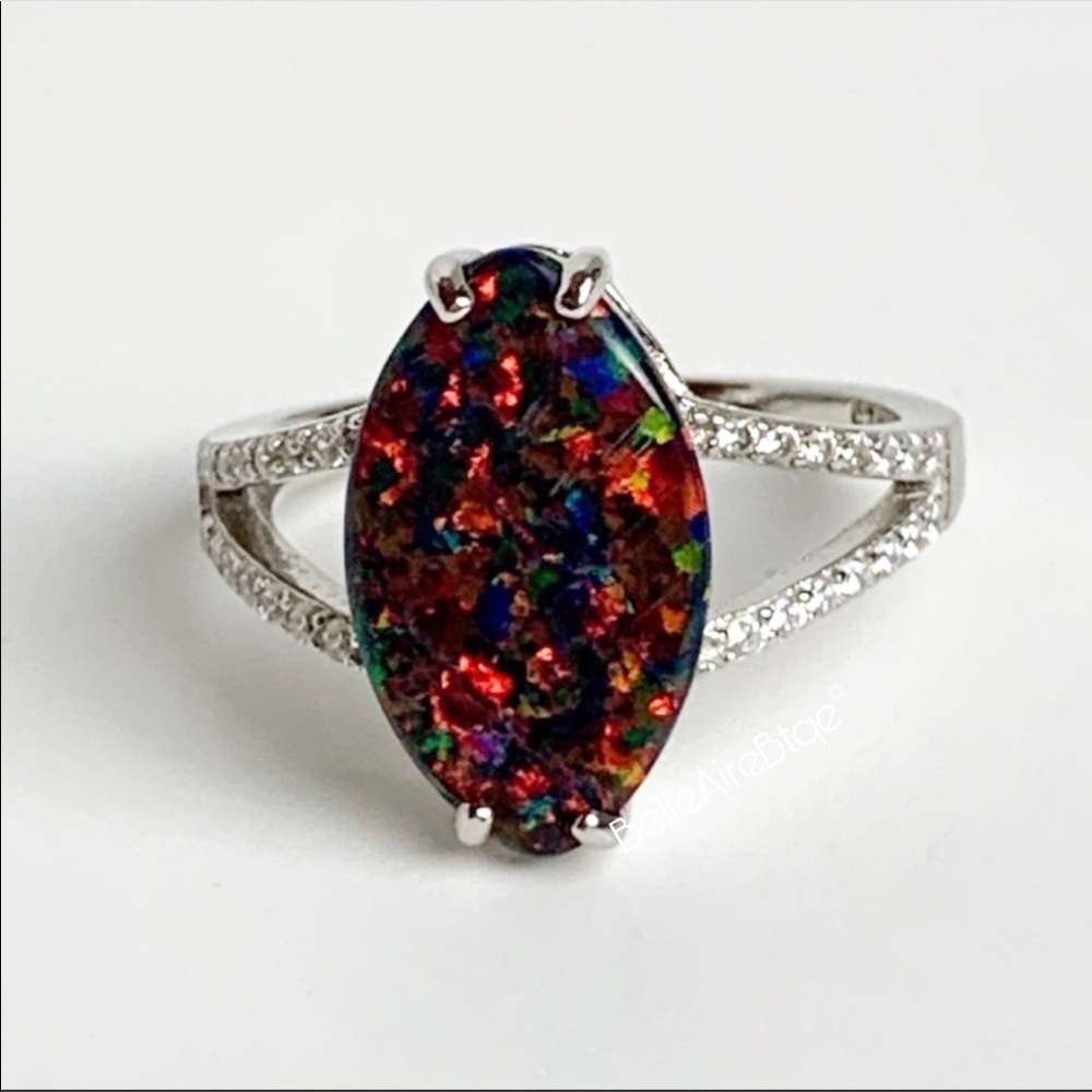 3 Carat Marquise Black Opal Ring, 925 Silver, S8